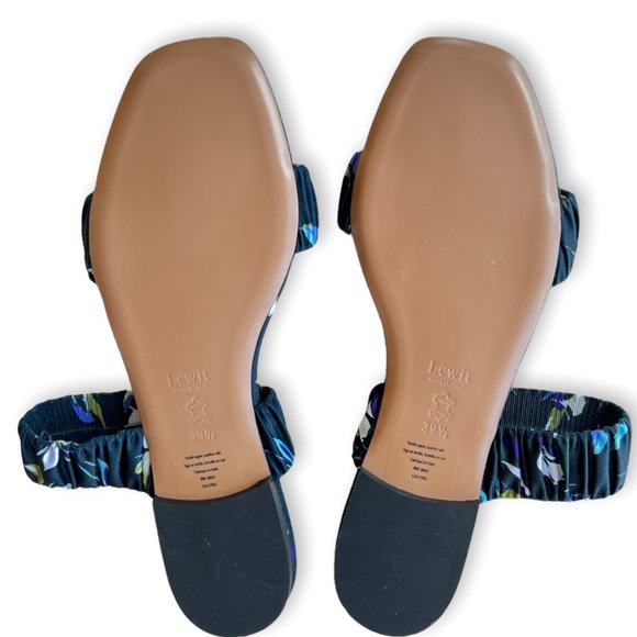 Nordstrom Lewit Elena Ruched Satin Flat Slide Sandal Navy Floral EU 39.5 US 9 - Picture 9 of 10